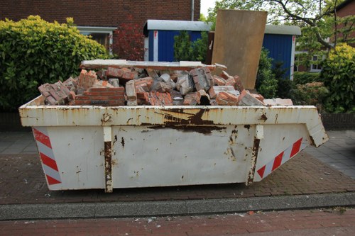 A selection of different-sized skips available for hire in Whitechapel.